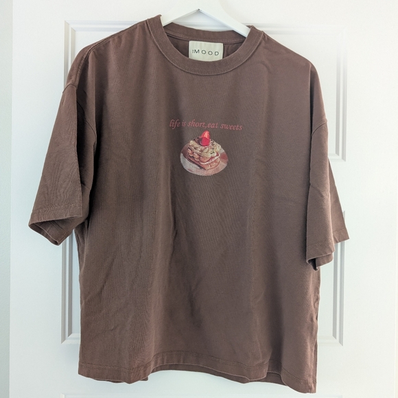 310MOOD Life Is Short Eat Sweets Brown Short Sleeve T-shirt - Picture 1 of 6